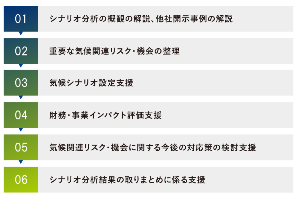 ブライトイノベーションが提供するTCFDシナリオ分析支援のコンサルティングプロセス・流れ